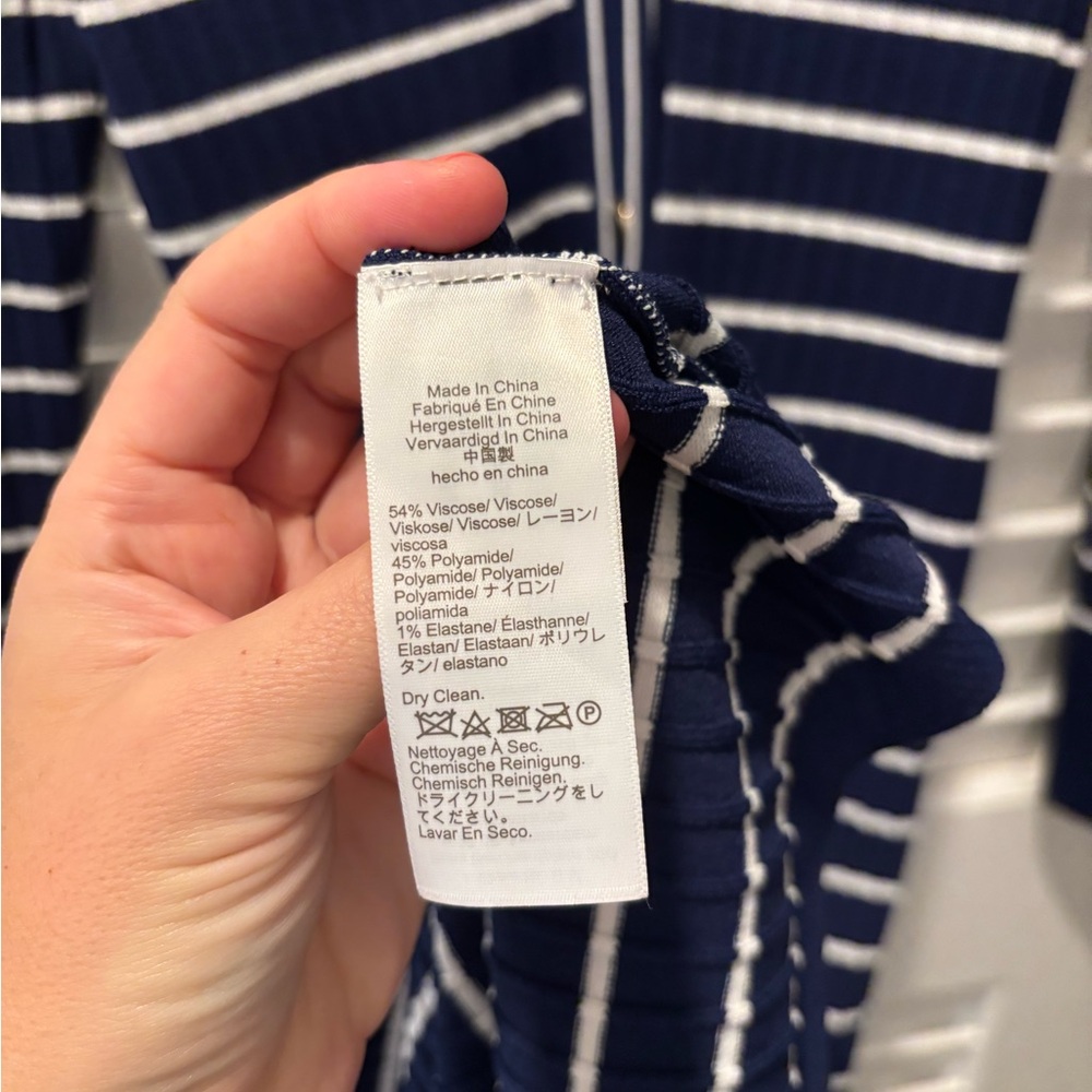 J. CREW Button-Up Sweater Dress in Stripe Navy White Midi Size Small - Picture 7 of 8